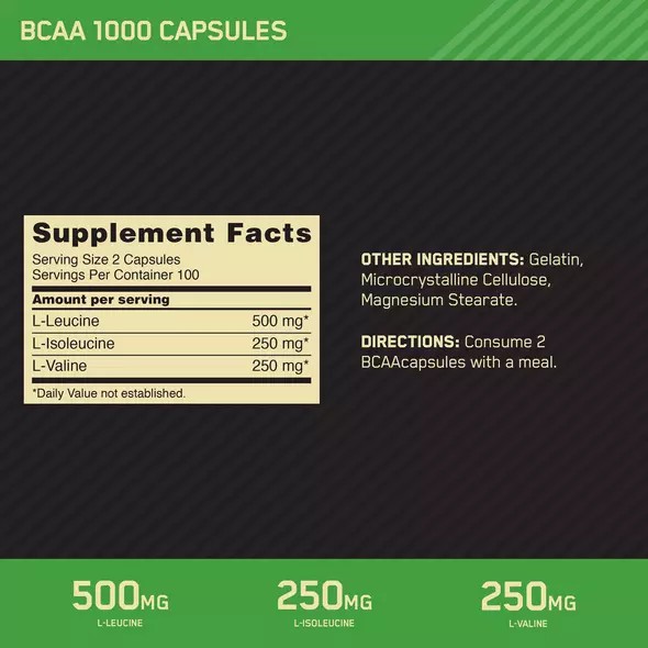 Optimum Nutrition BCAA 1000 200 Capsules (100 Servings) Schweiz | 0783WTYXQ