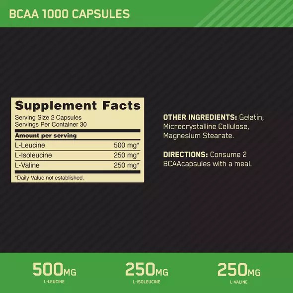 Optimum Nutrition BCAA 1000 60 Capsules (30 Servings) Schweiz | 4389UEKSF