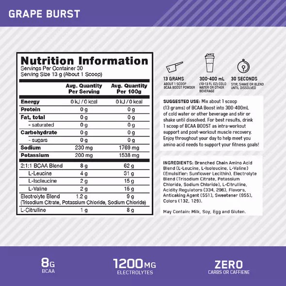 Optimum Nutrition BCAA Boost Grape 30 Serves Schweiz | 4316ZXSDC