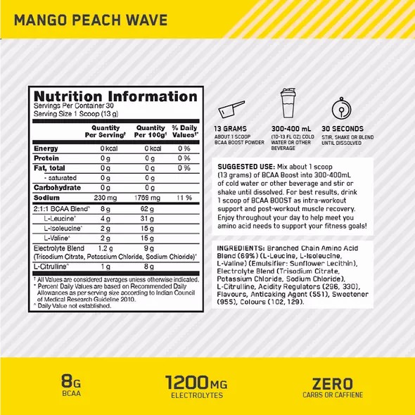 Optimum Nutrition BCAA Boost Mango Peach 30 Serves Schweiz | 9160CSALY