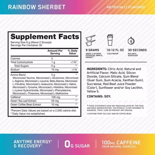 Optimum Nutrition ESSENTIAL AMIN.O. ENERGY® *new* Rainbow Sherbet - Notify Me 0.6 lb - Notify me Schweiz | 2018IOUDT