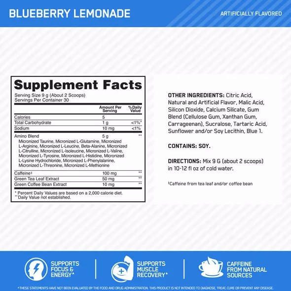 Optimum Nutrition ESSENTIAL AMIN.O. ENERGY® Blueberry Lemonade 0.6 lb (30 Servings) Schweiz | 6701QBFJL