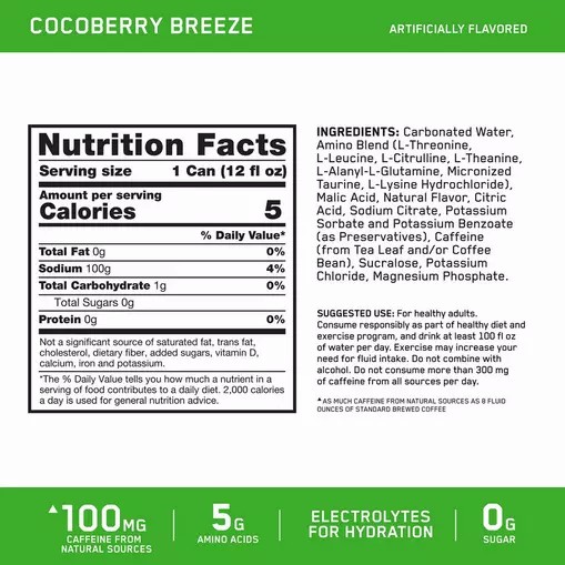 Optimum Nutrition ESSENTIAL AMIN.O. ENERGY+ Electrolytes Sparkling *new* Cocoberry Breeze 355ml * 12 Cans (12 Servings) Schweiz | 1258PCJSH