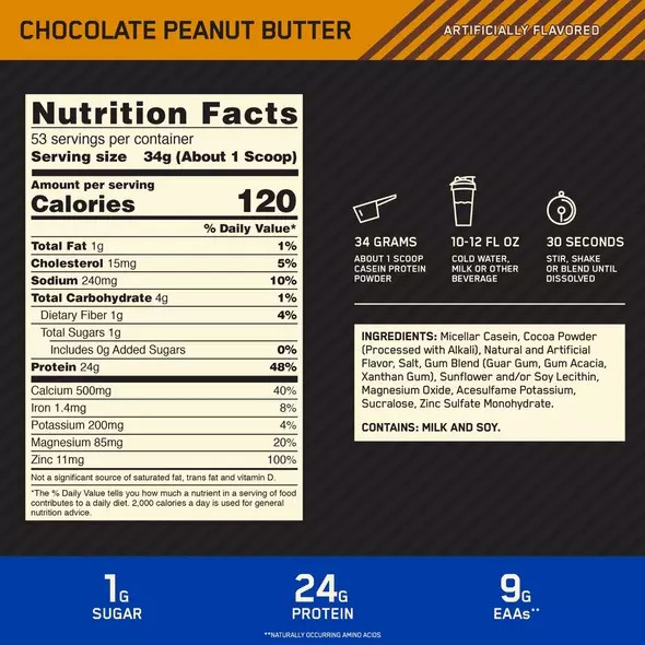 Optimum Nutrition GOLD STANDARD® 100% Casein Chocolate Peanut Butter 4 lb (53 Servings) Schweiz | 8120SHVYL