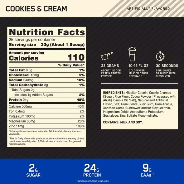 Optimum Nutrition GOLD STANDARD® 100% Casein Cookies & Cream 2 lb (25 Servings) Schweiz | 5283FSJTV