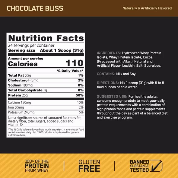 Optimum Nutrition GOLD STANDARD® 100% Isolate Chocolate Bliss 3 lb (44 Servings) Schweiz | 6307PAYOF