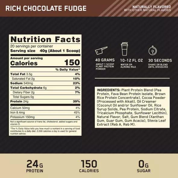 Optimum Nutrition GOLD STANDARD® 100% Plant Rich Chocolate Fudge 1.06 lb (12 Servings) Schweiz | 6208GFPBS