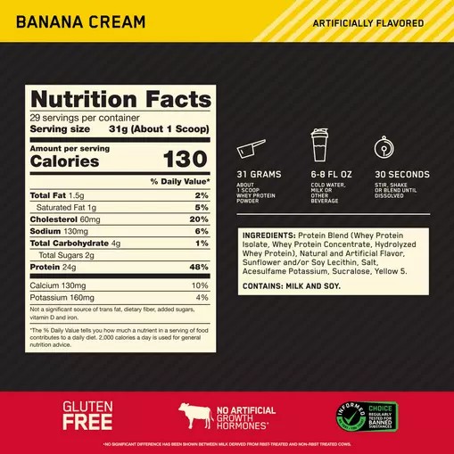 Optimum Nutrition GOLD STANDARD 100% WHEY™ Banana Cream 2 lb (29 Servings) Schweiz | 2634AGWMF