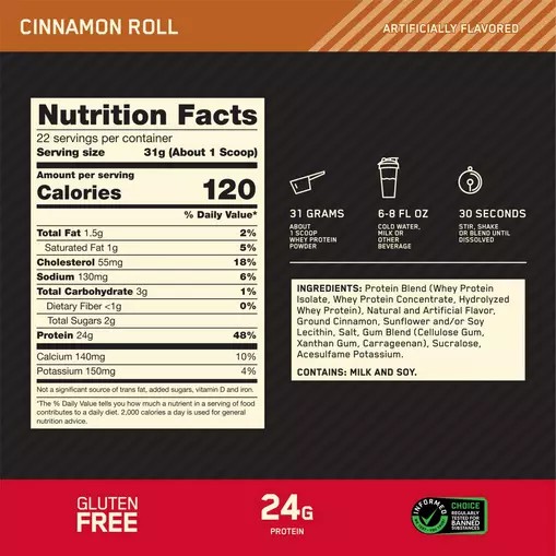 Optimum Nutrition GOLD STANDARD 100% WHEY™ Cinnamon Roll 1.5 lb (22 Servings) Schweiz | 4659AVMJW