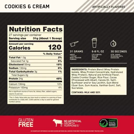 Optimum Nutrition GOLD STANDARD 100% WHEY™ Cookies & Cream 2 lb (27 Servings) Schweiz | 7536DWJHP