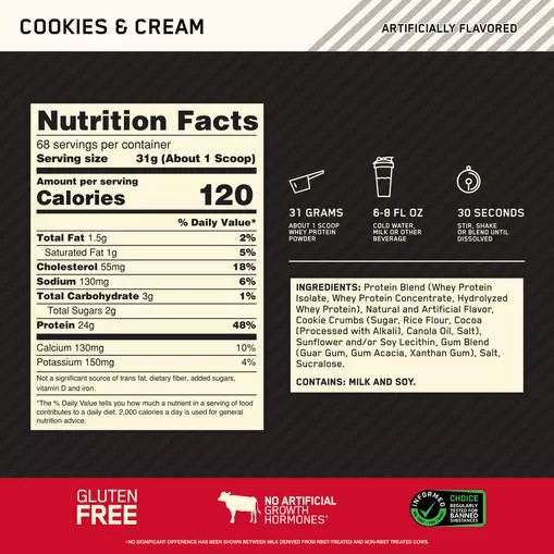 Optimum Nutrition GOLD STANDARD 100% WHEY™ Cookies & Cream 5 lb (68 Servings) Schweiz | 6428CJKFB