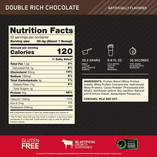 Optimum Nutrition GOLD STANDARD 100% WHEY™ Double Rich Chocolate 1.5 lb (22 Servings) Schweiz | 5729FZVCM