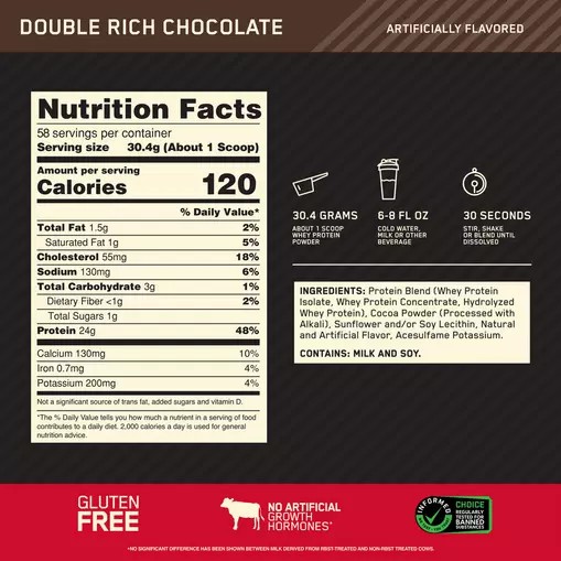 Optimum Nutrition GOLD STANDARD 100% WHEY™ Double Rich Chocolate 4 lb (58 Servings) Schweiz | 0594HKABL