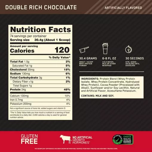 Optimum Nutrition GOLD STANDARD 100% WHEY™ Double Rich Chocolate 5 lb (74 Servings) Schweiz | 7592LWERI