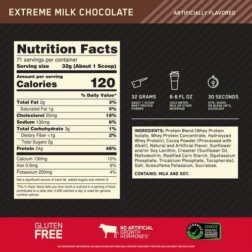 Optimum Nutrition GOLD STANDARD 100% WHEY™ Extreme Milk Chocolate 5 lb (71 Servings) Schweiz | 5462BCGQY