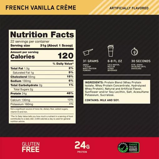 Optimum Nutrition GOLD STANDARD 100% WHEY™ French Vanilla Creme 1.5 lb (22 Servings) Schweiz | 8263DJPLZ