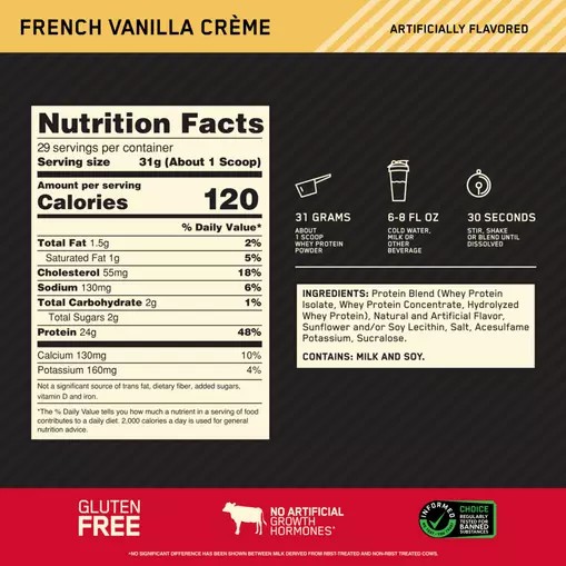 Optimum Nutrition GOLD STANDARD 100% WHEY™ French Vanilla Creme 2 lb (29 Servings) Schweiz | 7062BOWTE