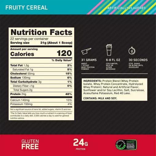 Optimum Nutrition GOLD STANDARD 100% WHEY™ Fruity Cereal 1.5 lb (22 Servings) Schweiz | 3209TOPWH