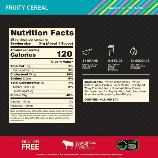 Optimum Nutrition GOLD STANDARD 100% WHEY™ Fruity Cereal 2 lb (29 Servings) Schweiz | 3791RGLSJ