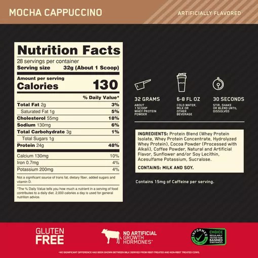 Optimum Nutrition GOLD STANDARD 100% WHEY™ Mocha Cappuccino 2 lb (28 Servings) Schweiz | 5120ZHFSD