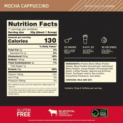 Optimum Nutrition GOLD STANDARD 100% WHEY™ Mocha Cappuccino 5 lb (71 Servings) Schweiz | 1938JEOCH