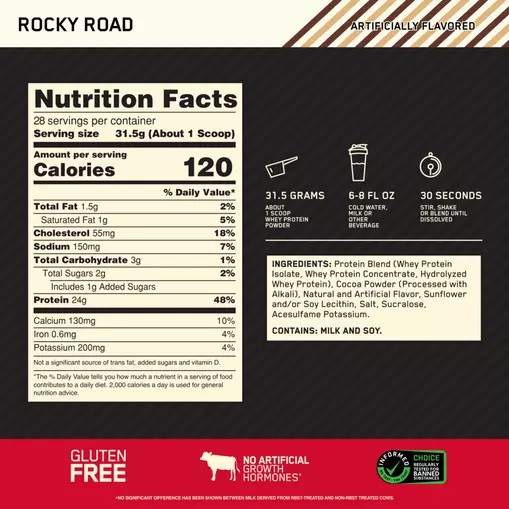 Optimum Nutrition GOLD STANDARD 100% WHEY™ Rocky Road 2 lb (28 Servings) Schweiz | 5708RUQCE