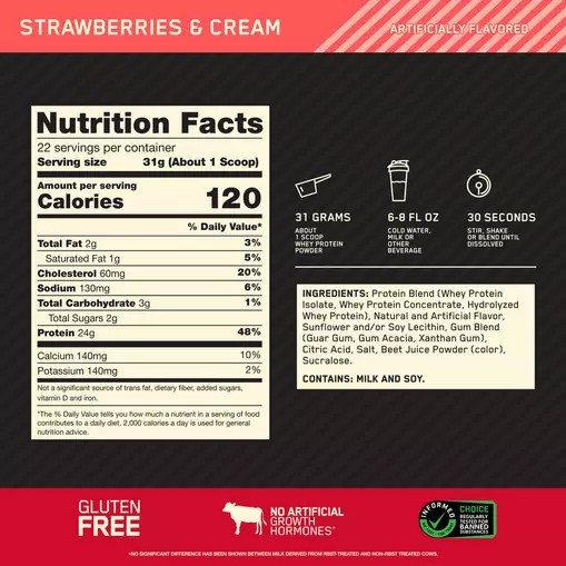 Optimum Nutrition GOLD STANDARD 100% WHEY™ Strawberries & Cream 1.5 lb (22 Servings) Schweiz | 9047UBPNM