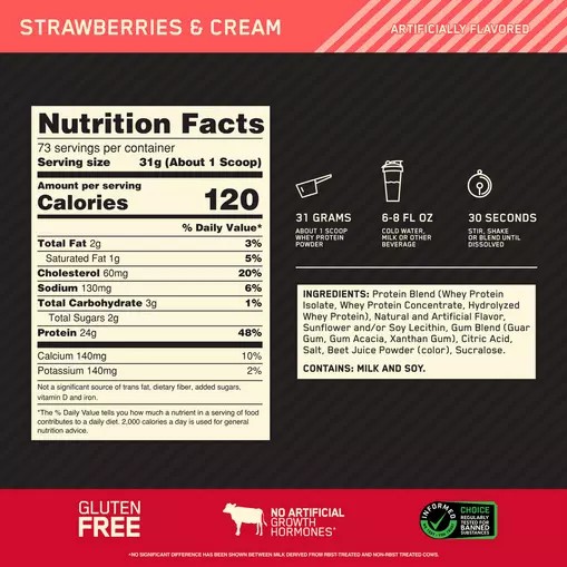 Optimum Nutrition GOLD STANDARD 100% WHEY™ Strawberries & Cream 5 lb (73 Servings) Schweiz | 6490LQSMX