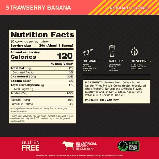 Optimum Nutrition GOLD STANDARD 100% WHEY™ Strawberry Banana 2 lb (30 Servings) Schweiz | 3704HSRLT