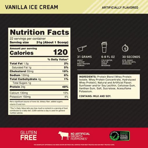 Optimum Nutrition GOLD STANDARD 100% WHEY™ Vanilla Ice Cream 1.5 lb (22 Servings) Schweiz | 2364KEJYU