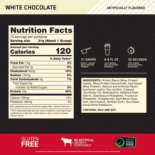 Optimum Nutrition GOLD STANDARD 100% WHEY™ White Chocolate 5 lb (73 Servings) Schweiz | 7821QHDRJ