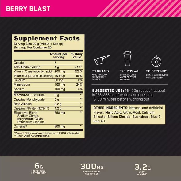 Optimum Nutrition Gold Standard Pre Advanced Berry Blast 20 Serves Schweiz | 1345FLRGU