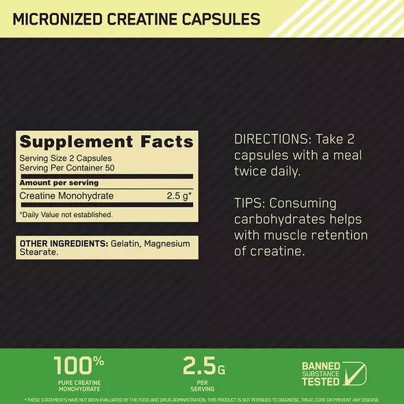 Optimum Nutrition Micronized Creatine Capsules 100 Capsules (50 Servings) Schweiz | 1235AVING