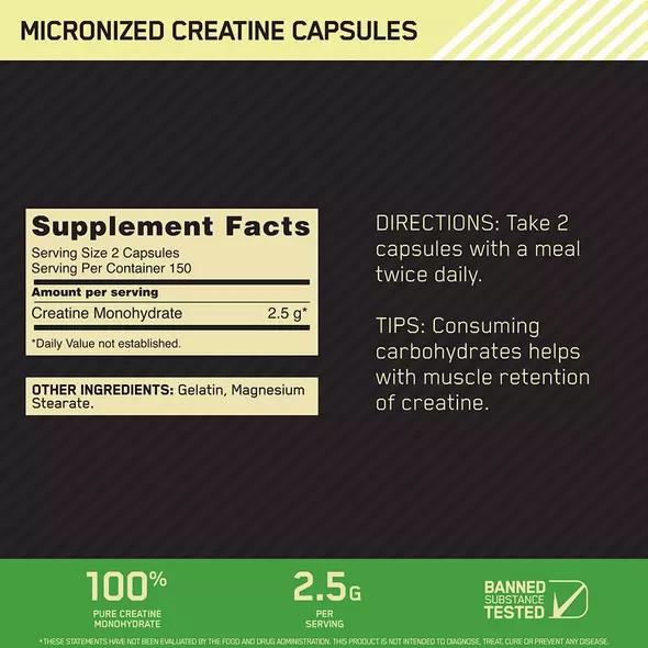 Optimum Nutrition Micronized Creatine Capsules 300 Capsules (150 Servings) Schweiz | 0872CKRHP