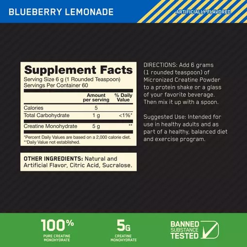 Optimum Nutrition Micronized Creatine Powder Blueberry Lemonade 0.79 lb (60 Servings) Schweiz | 0532YXZKF