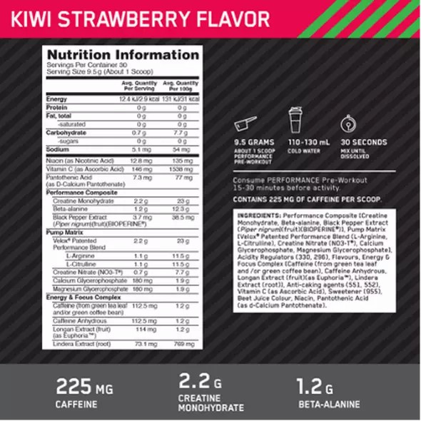 Optimum Nutrition Performance Pre-Workout Kiwi Strawberry 285g Schweiz | 3258FGHSL