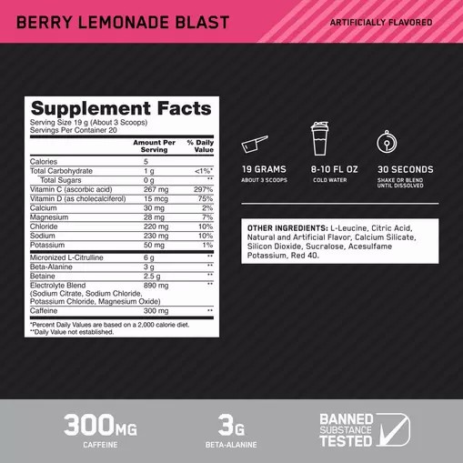 Optimum Nutrition Platinum Igniter Berry Lemonade Blast 0.84 lb (20 Servings) Schweiz | 9840RQNKO