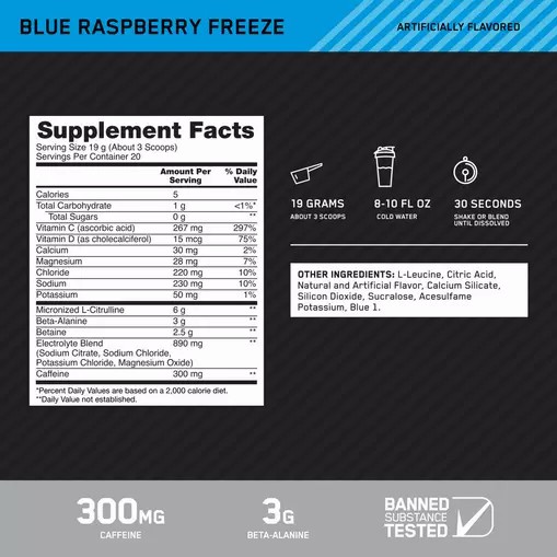 Optimum Nutrition Platinum Igniter Blue Raspberry Freeze 0.84 lb (20 Servings) Schweiz | 4032XNQKZ