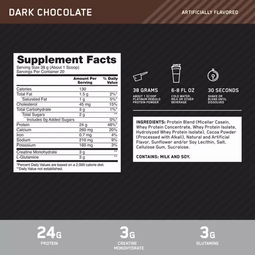 Optimum Nutrition Platinum Rebuild Dark Chocolate 1.67 lb (20 Servings) Schweiz | 9381WQINM