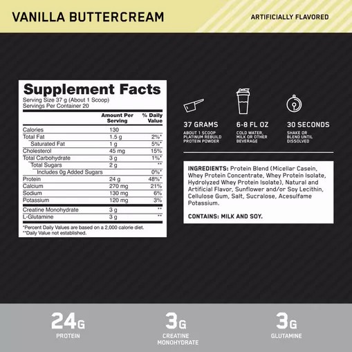 Optimum Nutrition Platinum Rebuild Vanilla Buttercream 1.63 lb (20 Servings) Schweiz | 0187WSREY